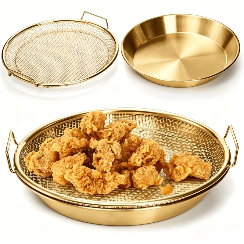 Commercial Kitchen Pots And Pans - Goldfarbener, robuster Frittierkorb mit Gitterrost, Ölfilterschale,
