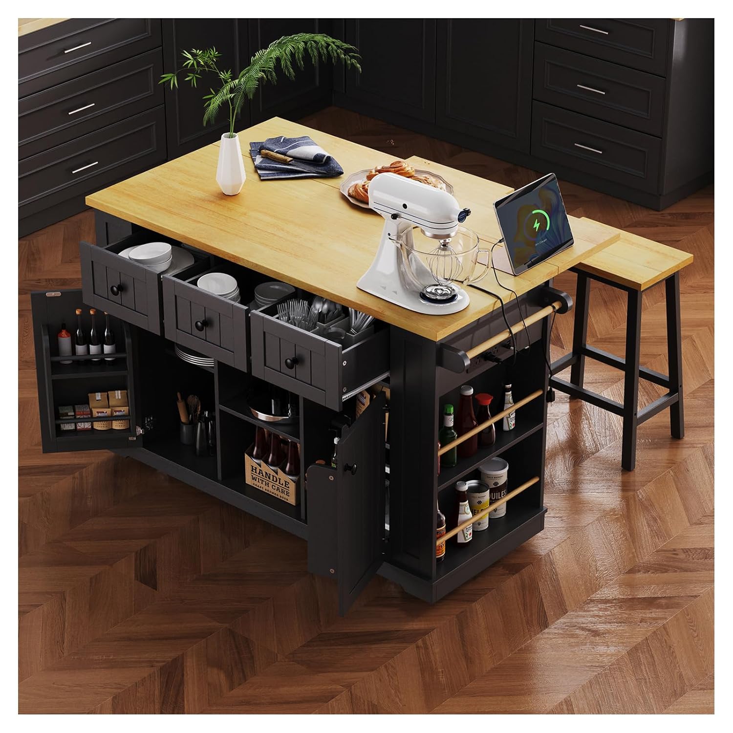 Commercial Kitchen Outlets - 53 Zoll Rollbare Kücheninsel mit Ausklappbarer