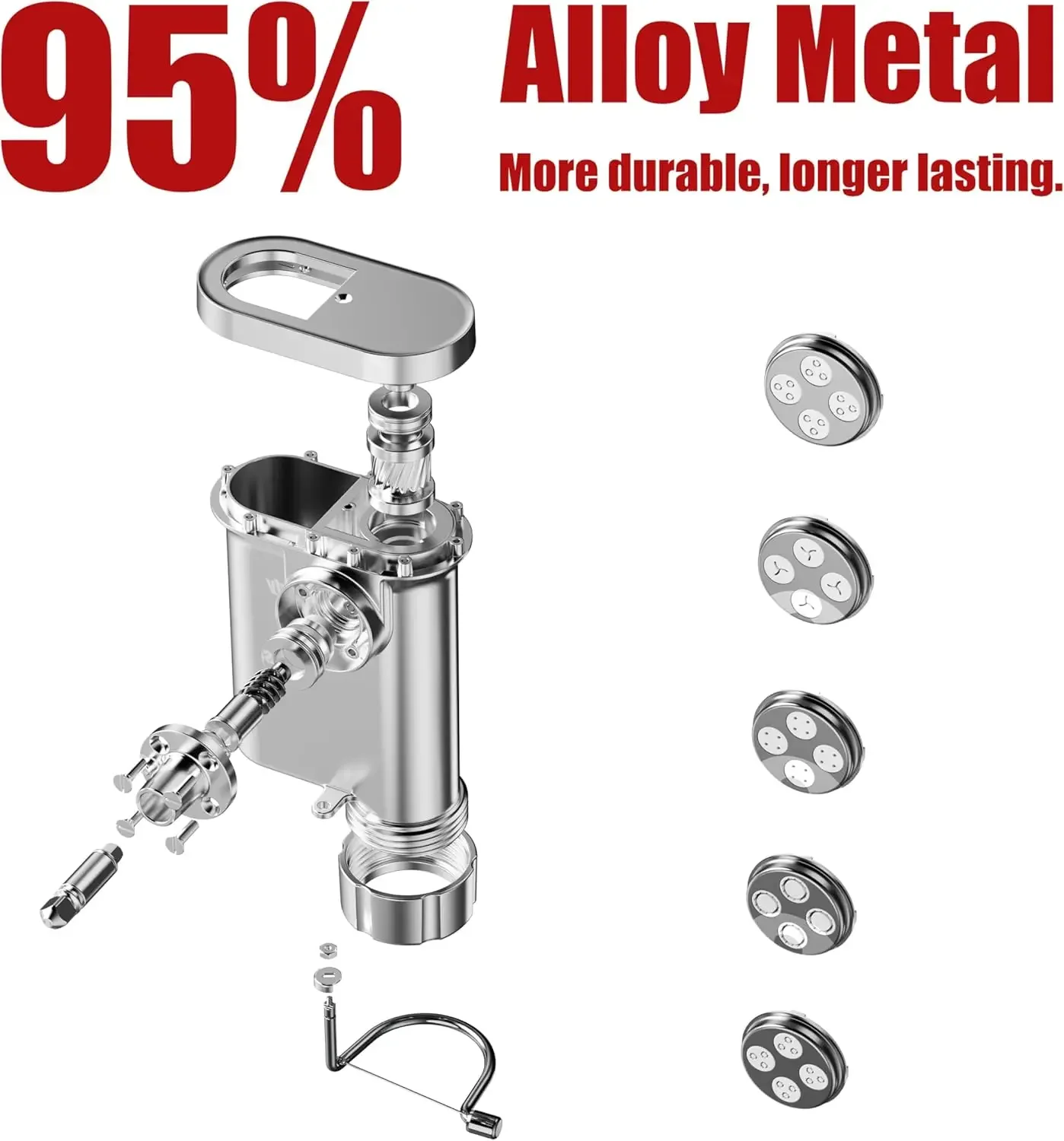 Commercial Kitchenaid - Robuster Metall-Nudelmaschinen-Aufsatz, Gourmet-Nudelpresse für Standmixer mit