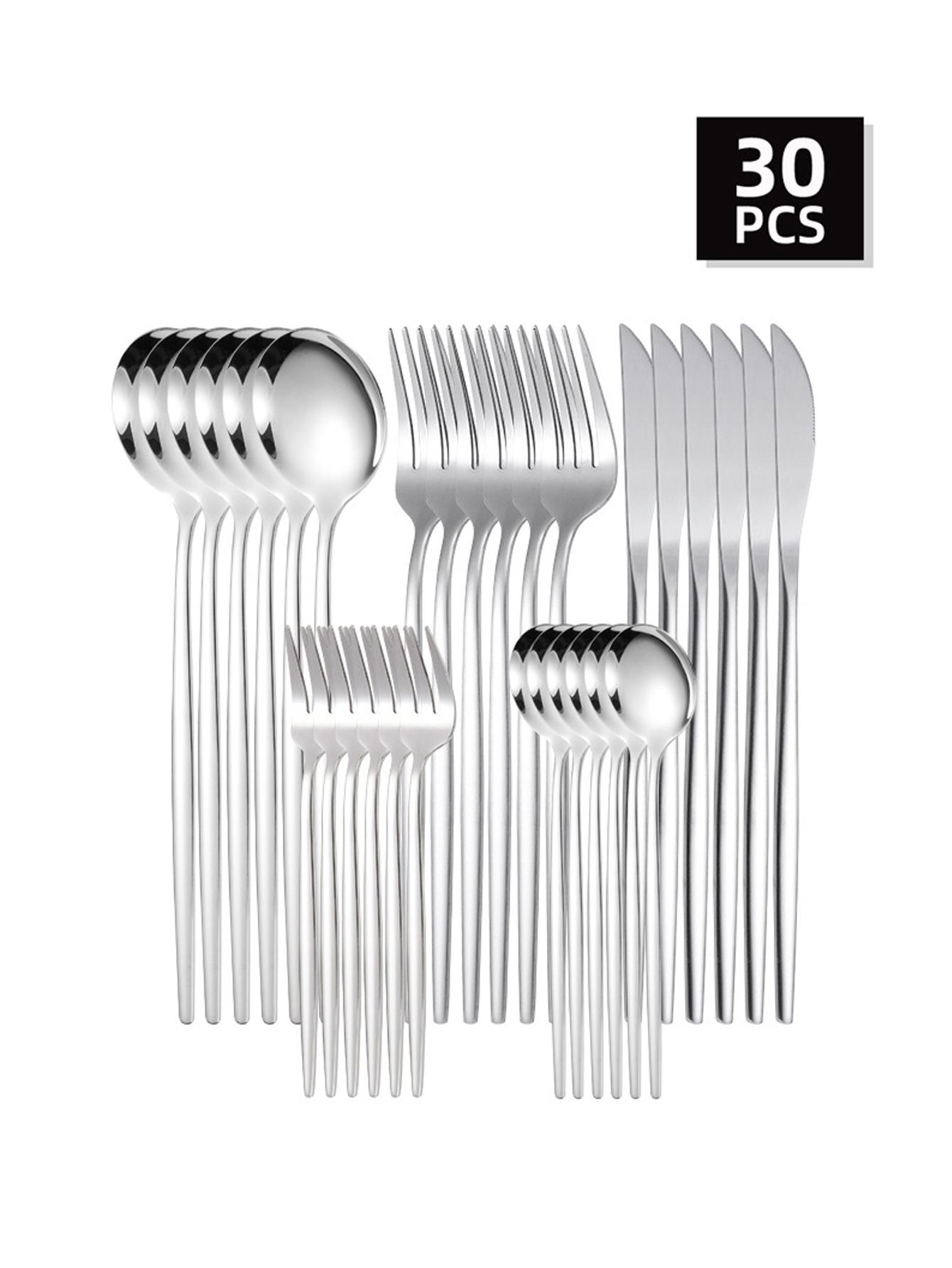 Commercial Kitchen Knives - 30-teiliges Edelstahl-Besteckset Steakmesser Obstgabel Dessertlöffel Set