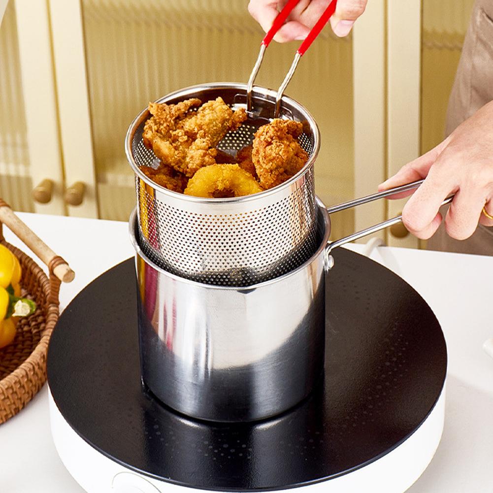 Commercial Kitchen Pots And Pans - Edelstahl-Frittiertopf mit Siebkorb, Mini-Tempura-Frittiertopf für Pommes