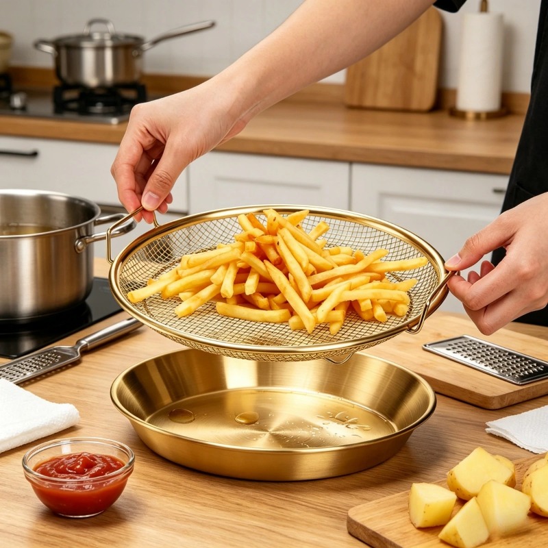 Goldfarbener, robuster Frittie – Commercial Kitchen Pots And Pans Bewertung und Preis